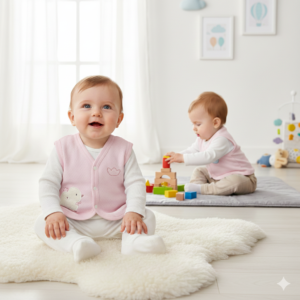 Kız bebek pembe civciv nakışlı çıtçıt kapamalı kapitone yelek bebek yelek