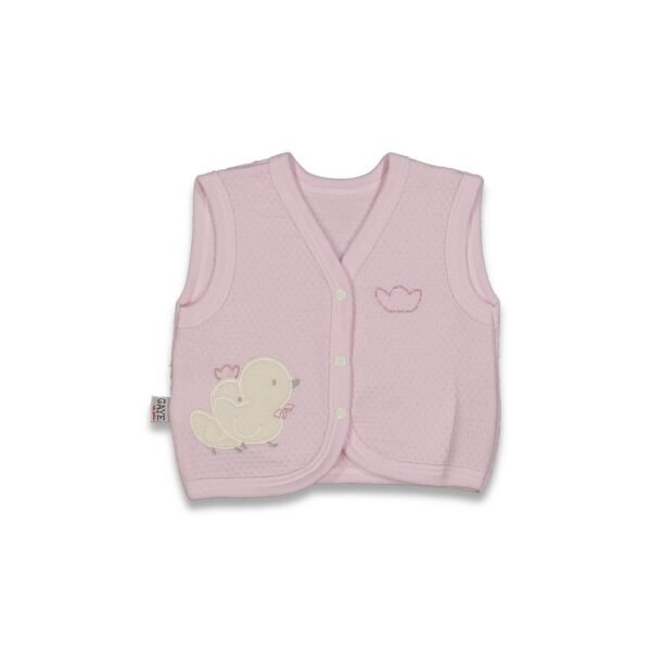 Kız bebek pembe civciv nakışlı çıtçıt kapamalı kapitone yelek bebek yelek - Gorsel 2