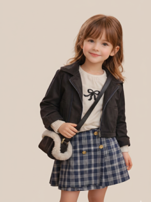 Kız Çocuk Süet Ceketli Çantalı- Bady- Eteklki Takım - Almira Bebek