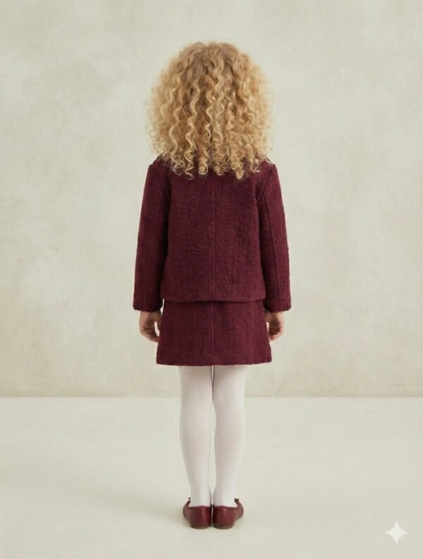 Kız Çocuk Takım Bordo Ekose Gömlek ve Kaşe Ceketli Kot Etekli rahat günlük kıyafet - Gorsel 2