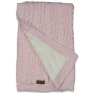 Kız Bebek Örgü Detaylı İç Kısmı Welsoft Pembe Battaniye - Almira Bebek