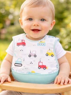 Bebekler için araba desenli su geçirmez leke tutucu pamuklu önlük, unisex bebek giyim ürünü