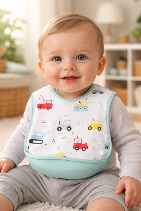 Bebekler için araba desenli su geçirmez leke tutucu pamuklu önlük, unisex bebek giyim ürünü - Gorsel 2