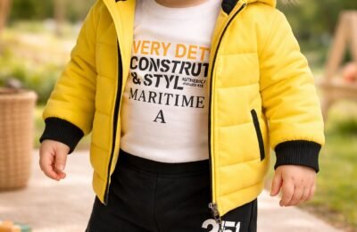 Bebek Kışlık Takım 3 Parça Erkek Bebek Renkli Şişme Mont Sweatshirt Alt