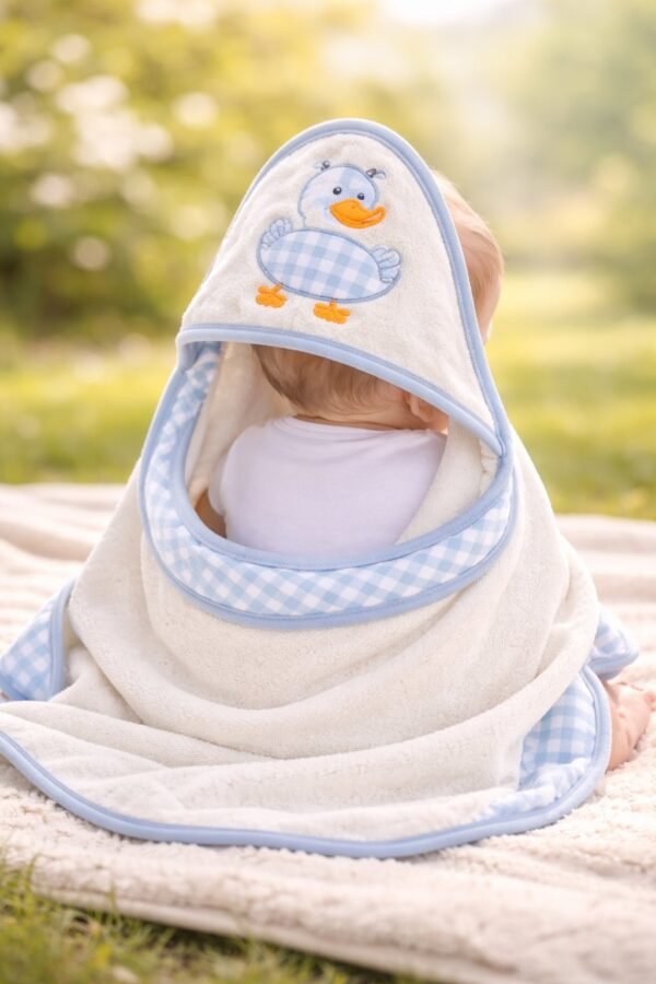 Bebek Havlusu Erkek Çocuk Ördek Nakışlı Pamuklu Bebek Havlusu, Bebek Banyo Ürünleri, Yumuşak ve Emici - Gorsel 4