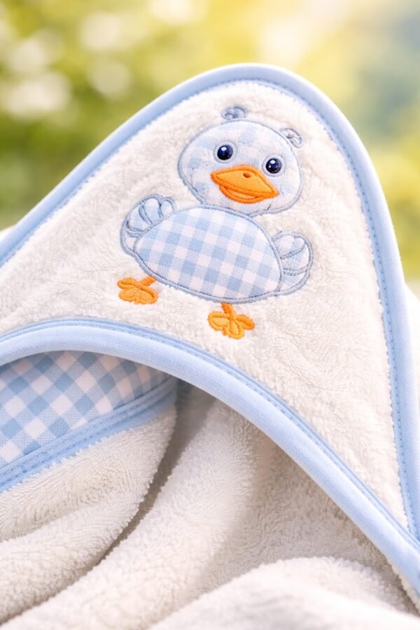 Bebek Havlusu Erkek Çocuk Ördek Nakışlı Pamuklu Bebek Havlusu, Bebek Banyo Ürünleri, Yumuşak ve Emici - Gorsel 3