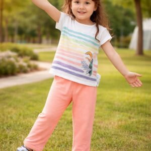 Cicihlid Desenli Kız Çocuk Takımı, Pamuklu ve Kuş Baskılı Giyim, Rahat ve Şık Tasarım