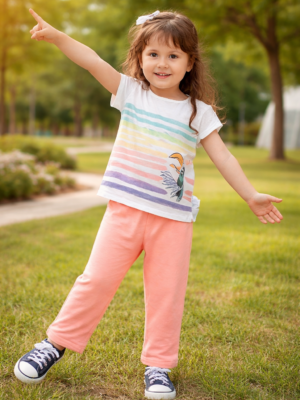 Cicihlid Desenli Kız Çocuk Takımı, Pamuklu ve Kuş Baskılı Giyim, Rahat ve Şık Tasarım