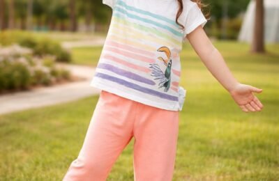 Cicihlid Desenli Kız Çocuk Takımı, Pamuklu ve Kuş Baskılı Giyim, Rahat ve Şık Tasarım