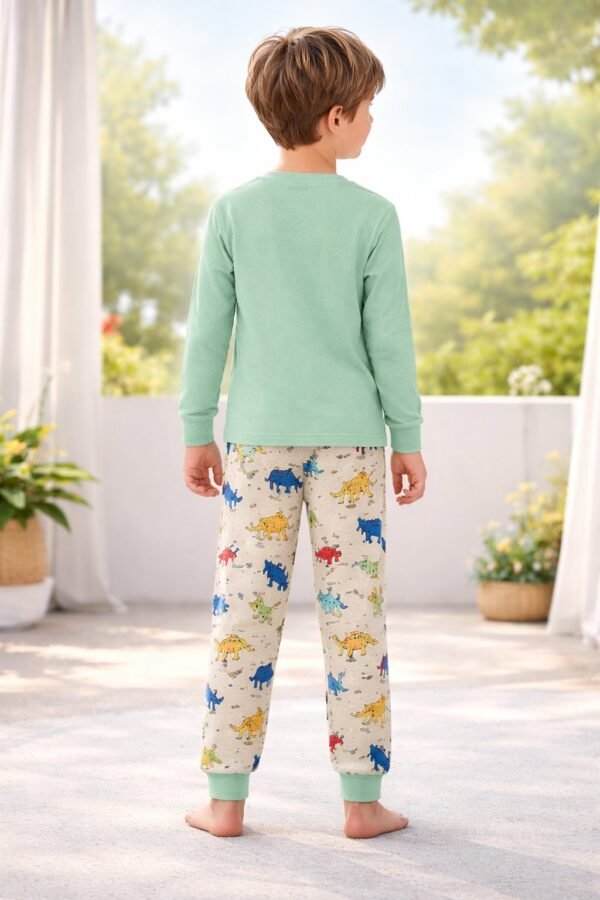 Çocuk Erkek Pijama Takımı Yeşil Beyaz Desenli Rahat ve Yumuşak - Gorsel 4
