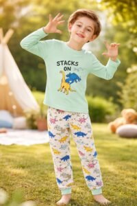 Çocuk Erkek Pijama Takımı | Yeşil & Beyaz | 5 - 9 Yaş