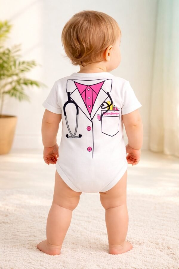 Doktor Desenli Çıtçıtlı Bebek Zıbın Erkek Bebek Giyim Pamuklu 0-6 Ay - Gorsel 4