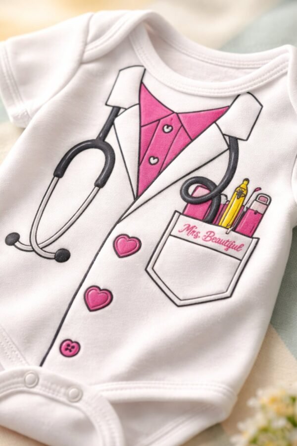 Doktor Desenli Çıtçıtlı Bebek Zıbın Erkek Bebek Giyim Pamuklu 0-6 Ay - Gorsel 3