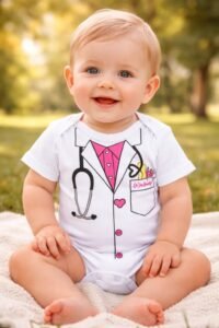 Doktor Desenli Çıtçıtlı Zıbın - Yenidoğan Giysileri - Mavi Pamuklu Kumaş - 0 - 6 Ay
