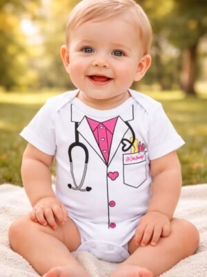 Doktor Desenli Çıtçıtlı Bebek Zıbın Erkek Bebek Giyim Pamuklu 0-6 Ay
