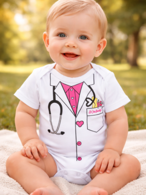 Doktor Desenli Çıtçıtlı Bebek Zıbın Erkek Bebek Giyim Pamuklu 0-6 Ay