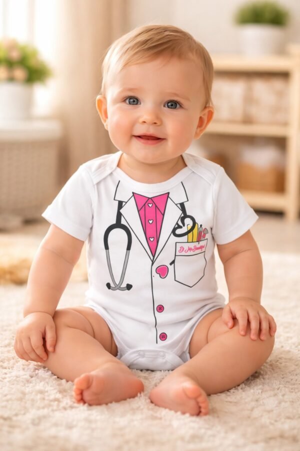 Doktor Desenli Çıtçıtlı Bebek Zıbın Erkek Bebek Giyim Pamuklu 0-6 Ay - Gorsel 2