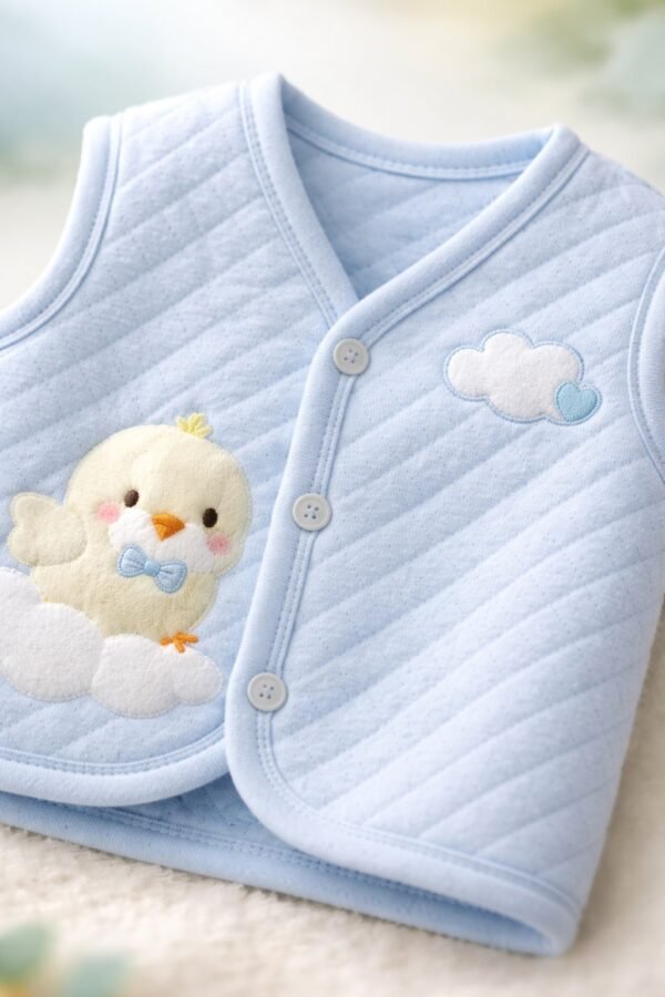 Erkek Bebek Civciv Baskılı Kapitone Mavi Renk Yelek - Bebek Giyim - Gorsel 3