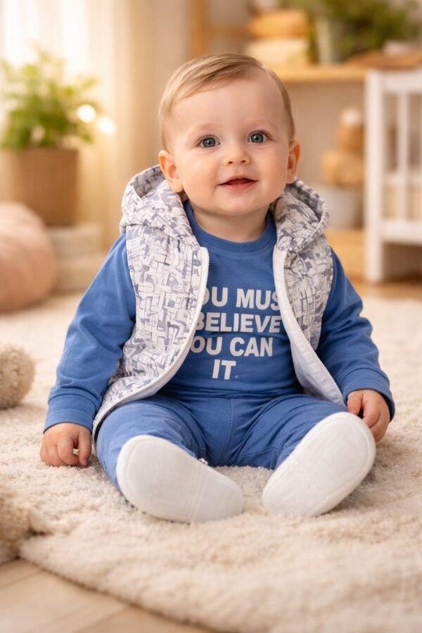 Erkek Bebek Çizgi Desenli Kapşonlu Takım, Erkek Bebek Giyim, Günlük Konfor ve Şıklık - Gorsel 2