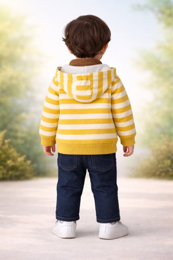 Kahve Erkek Bebek Çizgili Uzun Kollu Takım Fermuarlı Hırka Gömlek Pantolon rahat giyim - Gorsel 4