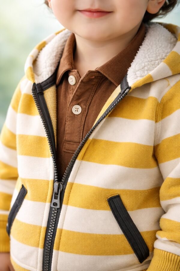 Kahve Erkek Bebek Çizgili Uzun Kollu Takım Fermuarlı Hırka Gömlek Pantolon rahat giyim - Gorsel 3