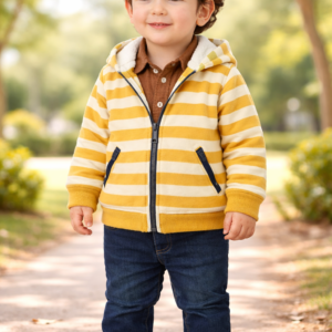 Kahverengi Erkek Bebek Çizgi Desenli Uzun Kollu Takım Fermuarlı Hırka Gömlek Pantolon