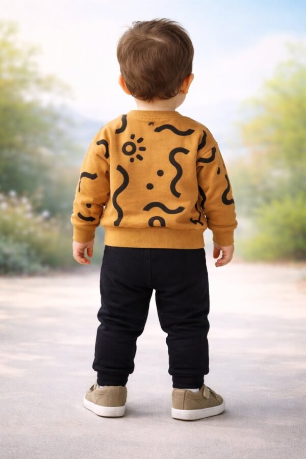 Erkek Bebek Çizgi Detaylı Uzun Kollu Kahverengi Takım, Bebek Giyim, Rahat ve Dayanıklı - Gorsel 4