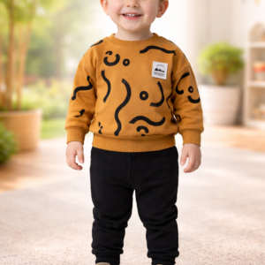 Erkek Bebek Çizgi Detaylı Uzun Kollu Kahve Takım, Erkek Bebek Giyim, Rahat ve Şık