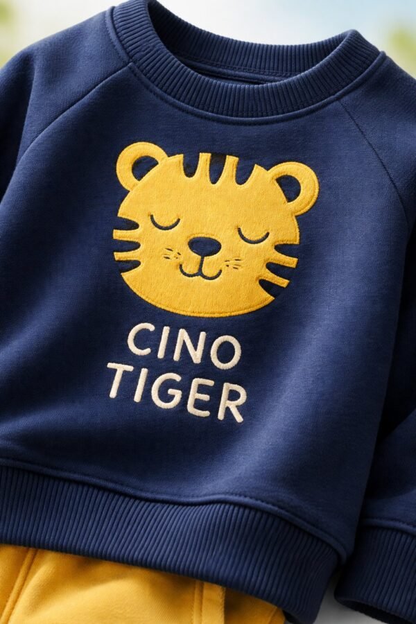 Erkek Bebek Sweatshirt Kaplan Baskılı Lacivert 6-24 Ay rahat ve şık - Gorsel 3