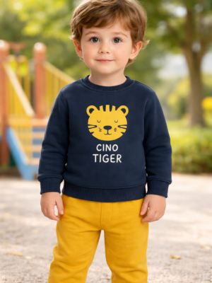 Erkek Bebek Sweatshirt Kaplan Baskılı Lacivert 6-24 Ay rahat ve şık