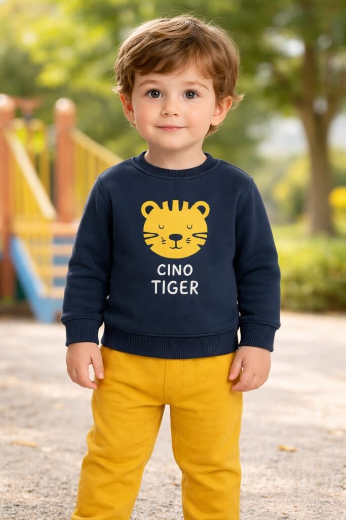 Erkek Bebek Sweatshirt Kaplan Baskılı Lacivert 6-24 Ay rahat ve şık