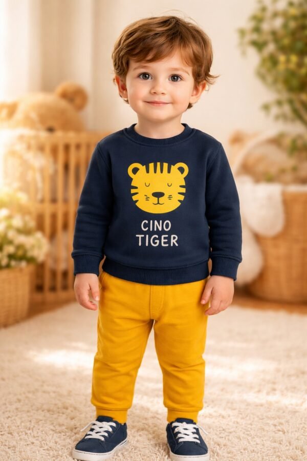Erkek Bebek Sweatshirt Kaplan Baskılı Lacivert 6-24 Ay rahat ve şık - Gorsel 2