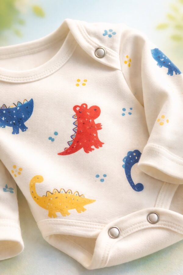 Erkek Bebek Dinozor Baskılı Uzun Kollu Çıtçıtlı Body Bebek Giyim - Gorsel 3