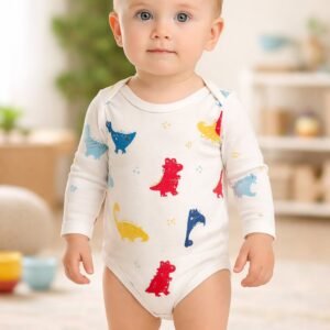 Erkek Bebek Dinozor Baskılı Uzun Kollu Çıtçıtlı Body Bebek Giyim