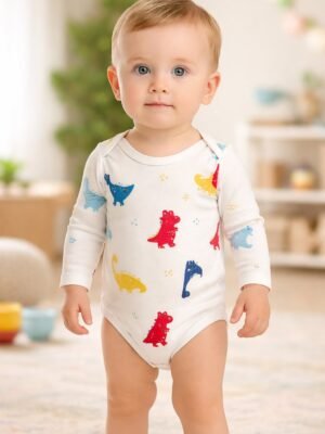 Erkek Bebek Dinozor Baskılı Uzun Kollu Çıtçıtlı Body Bebek Giyim