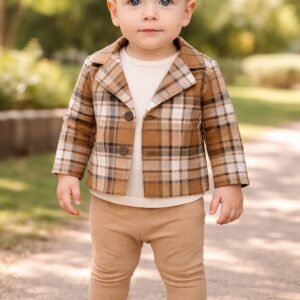 Erkek Bebek Ekoseli Ceket Sweat Pantolon Takım