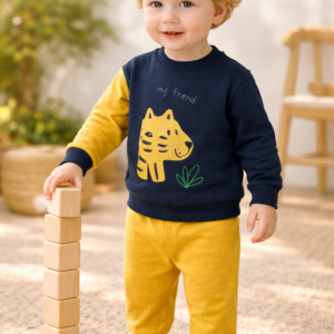 Pamuklu Bebek Takım Lacivert Uzun Kollu Sweatshirt ve Pantolon, Rahat ve Dayanıklı