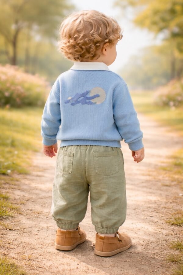 Erkek Bebek Gömlek Yaka Waffle Kumaş Mavi-Yeşil 2li Takım, Erkek Bebek Giyim, rahat ve şık tasarım - Gorsel 4