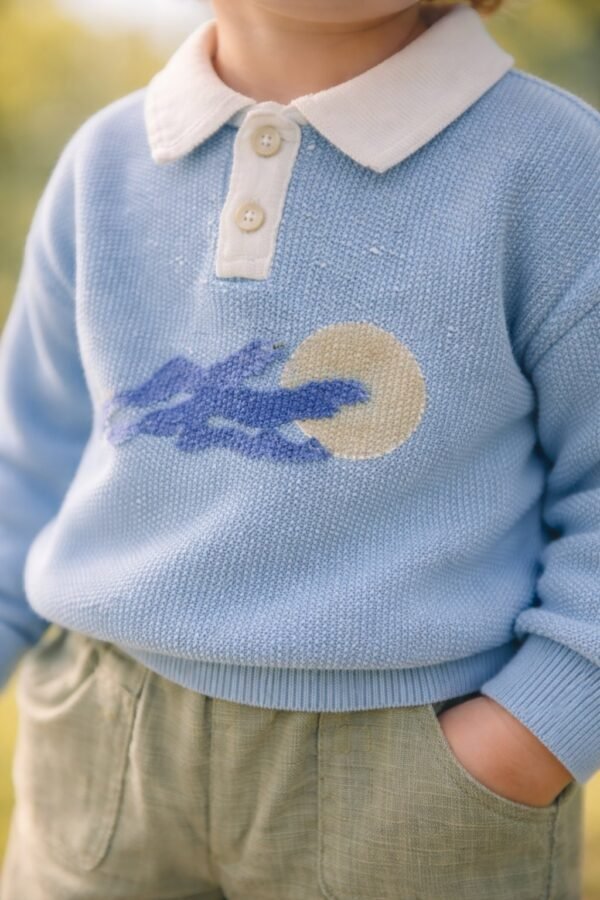 Erkek Bebek Gömlek Yaka Waffle Kumaş Mavi-Yeşil 2li Takım, Erkek Bebek Giyim, rahat ve şık tasarım - Gorsel 3