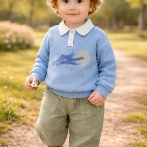 Erkek Bebek Gömlek Yaka Waffle Kumaş Mavi-Yeşil 2li Takım, Erkek Bebek Giyim, rahat ve şık tasarım