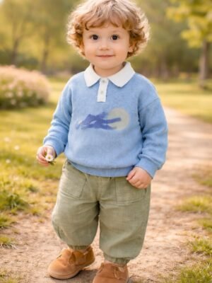 Erkek Bebek Gömlek Yaka Waffle Kumaş Mavi-Yeşil 2li Takım, Erkek Bebek Giyim, rahat ve şık tasarım