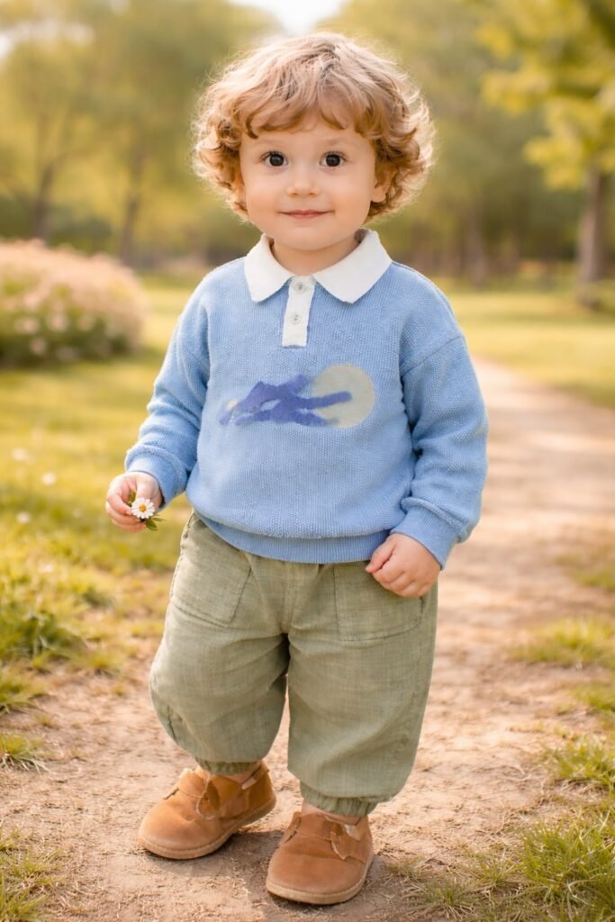 Erkek Bebek Gömlek Yaka Waffle Kumaş Mavi-Yeşil 2li Takım, Erkek Bebek Giyim, rahat ve şık tasarım