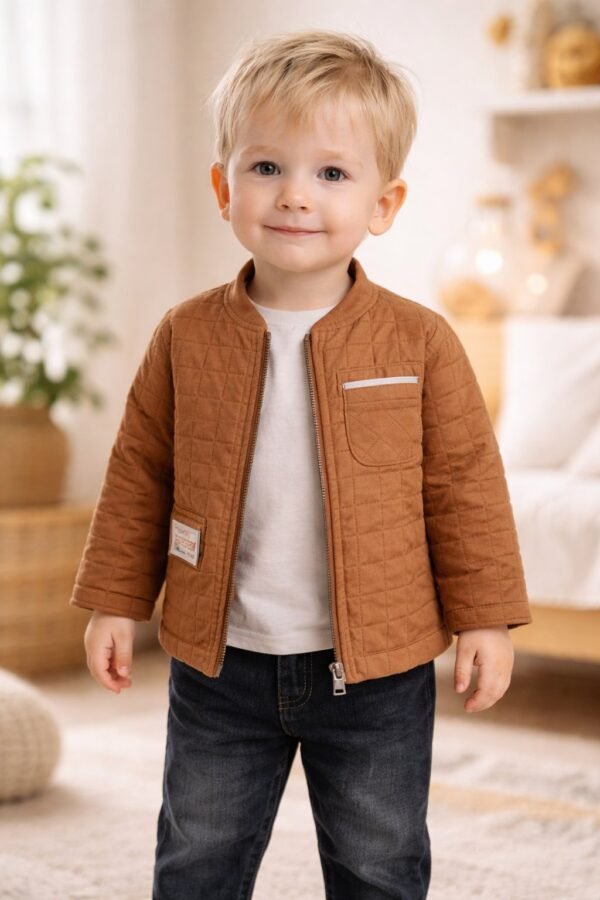 Erkek Bebek Kapitone Ceketli Takım, rahat ve dayanıklı günlük giyim, kahverengi renkli - Gorsel 2