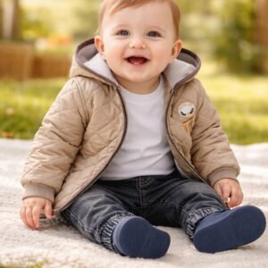 Erkek Bebek Kapşonlu Kapitone Montlu Kot Pantolonlu Takım