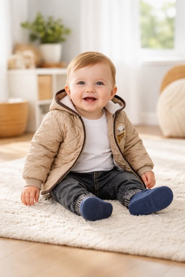 Erkek Bebek Kapşonlu Kapitone Montlu Kot Pantolonlu Takım, Konforlu ve Pratik Tasarım - Gorsel 2