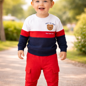 Erkek Bebek Keeep On Smile Yazılı Uzun Kollu Takım, rahat ve şık, kırmızı renk