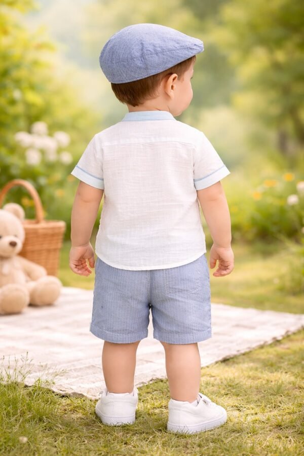 Erkek Bebek Keten Gömlekli Şortlu Takım 2 Parça, Yazlık, Hafif ve Nefes Alabilir - Gorsel 4