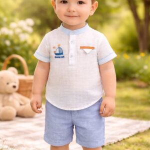 Erkek Bebek Keten Gömlekli Şortlu Takım 2 Parça, Yazlık, Hafif ve Nefes Alabilir