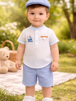 Erkek Bebek Keten Gömlekli Şortlu Takım 2 Parça, Yazlık, Hafif ve Nefes Alabilir