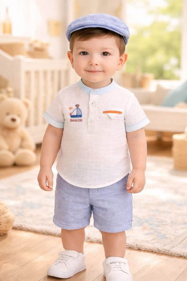 Erkek Bebek Keten Gömlekli Şortlu Takım 2 Parça, Yazlık, Hafif ve Nefes Alabilir - Gorsel 2